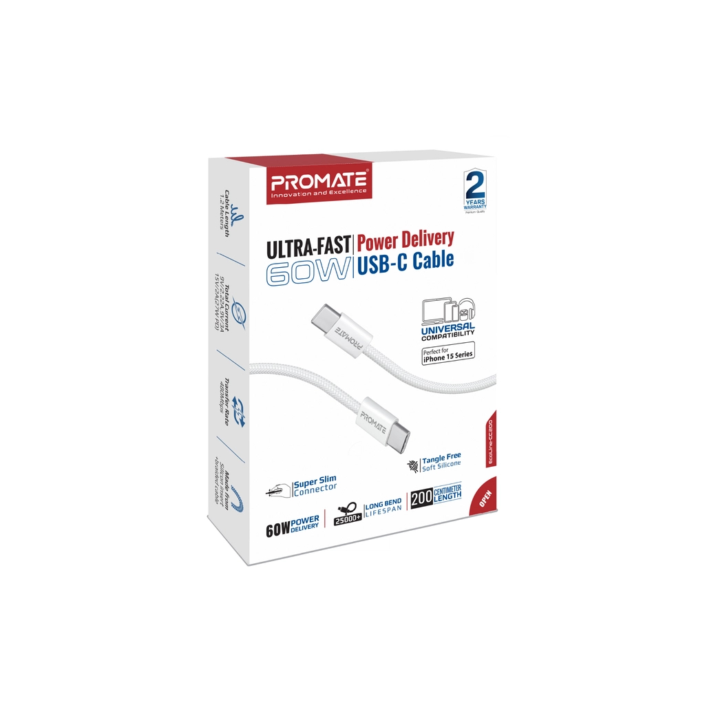 Дата кабель USB-C to Lightning 1.2m Promate (ecoline-ci120.white) - фото 2 Дата кабель USB-C to Lightning 1.2m Promate (ecoline-ci120.white) - фото 2