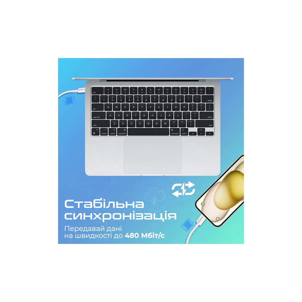 Дата кабель USB-C to Lightning 1.2m Promate (ecoline-ci120.white) - фото 4 Дата кабель USB-C to Lightning 1.2m Promate (ecoline-ci120.white) - фото 4