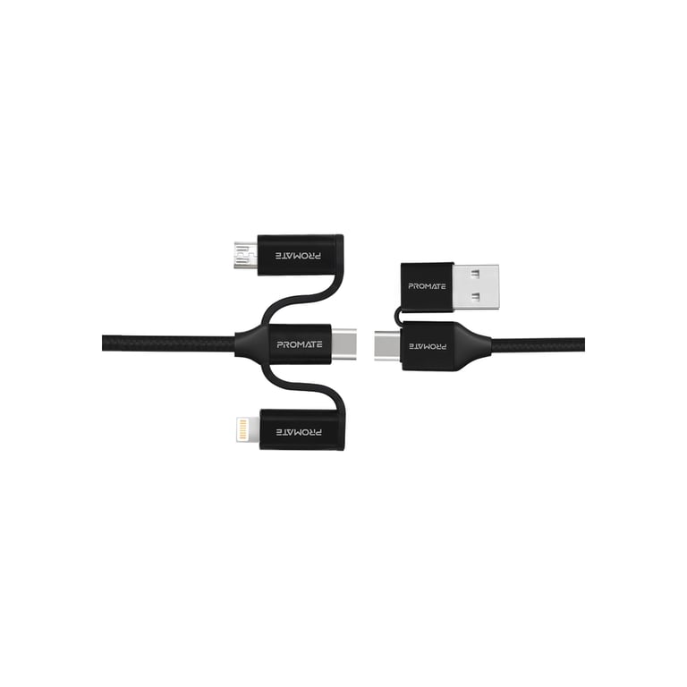 Дата кабель USB 2.0 AM to Lightning + Micro 5P + USB-C pentapower.black Promate (pentapower.black) - фото 1
