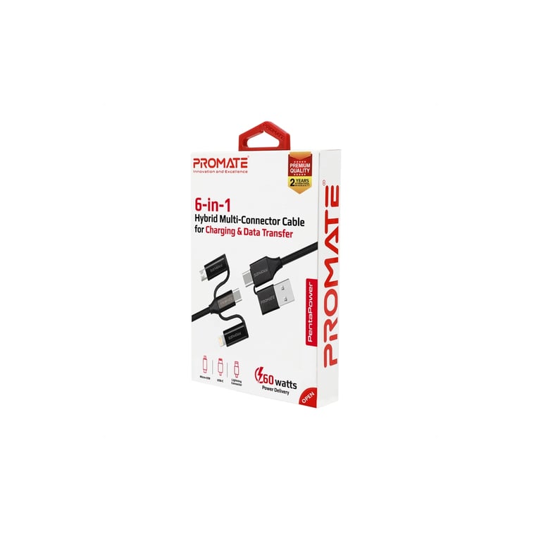 Дата кабель USB 2.0 AM to Lightning + Micro 5P + USB-C pentapower.black Promate (pentapower.black) - фото 2
