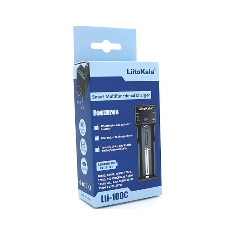 Зарядний пристрій для акумуляторів Liitokala 1 Slot, LED disp, USB, Li-ion/3.7V/3.8V, Li-Fe/3.2V, Ni-MH/1.2V (Lii-100C) - фото 4