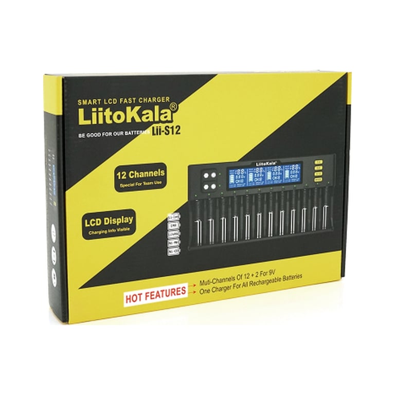 Зарядний пристрій для акумуляторів Liitokala 12 Slots+2, Ni-Mh/Li-ion/LiFePo4/Крона, LED+LCD (Lii-S12) - фото 5
