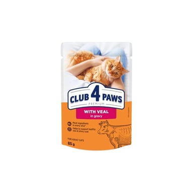Вологий корм для кішок Club 4 Paws Для дорослих котів з телятиною в соусі 85 г (4820269143012)