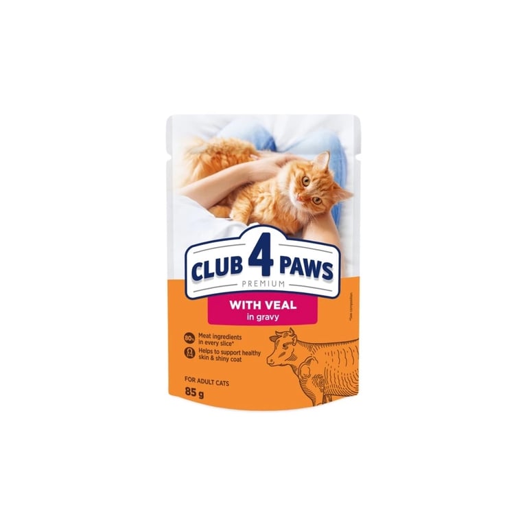 Вологий корм для кішок Club 4 Paws Для дорослих котів з телятиною в соусі 85 г (4820269143012) - фото 1