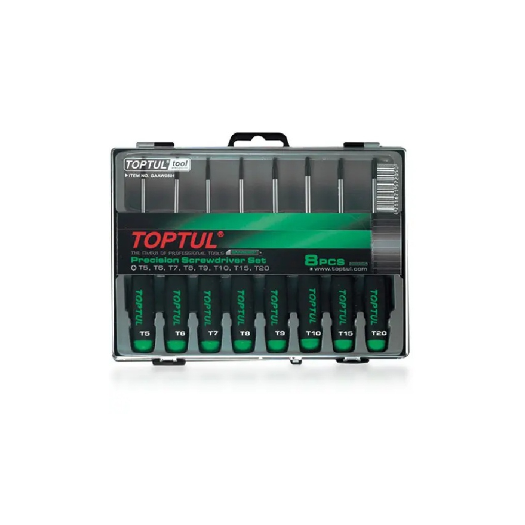 Набір викруток Toptul для точних робіт (T5-T20) 8шт. (GAAW0801) Набір викруток Toptul для точних робіт (T5-T20) 8шт. (GAAW0801)