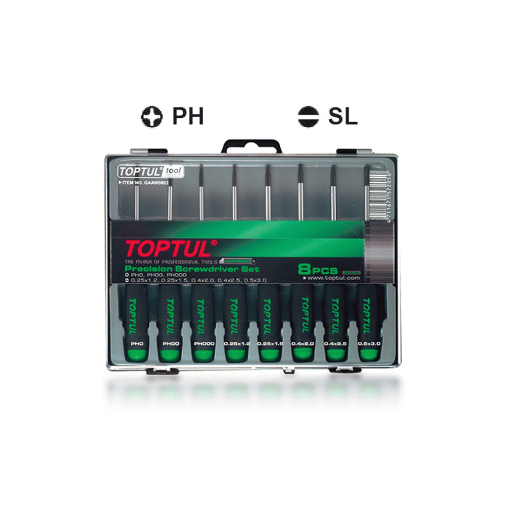 Набір викруток Toptul прецизійних 8шт. PH000-PH0, SL1.2-SL3 (GAAW0802) Набір викруток Toptul прецизійних 8шт. PH000-PH0, SL1.2-SL3 (GAAW0802)