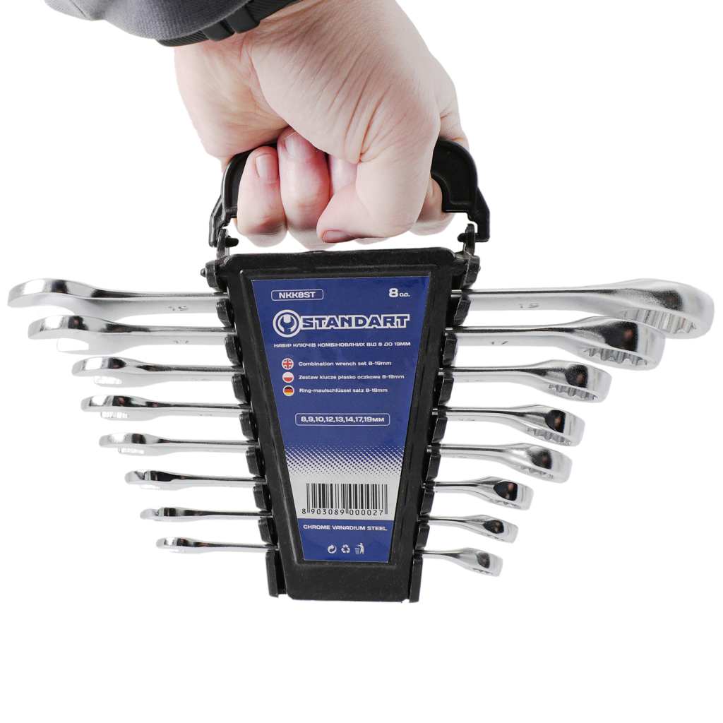 Ключ Стандарт ріжково-накидний 8 шт. 8-19 мм на холдері (NKK8ST) - фото 4 Ключ Стандарт ріжково-накидний 8 шт. 8-19 мм на холдері (NKK8ST) - фото 4