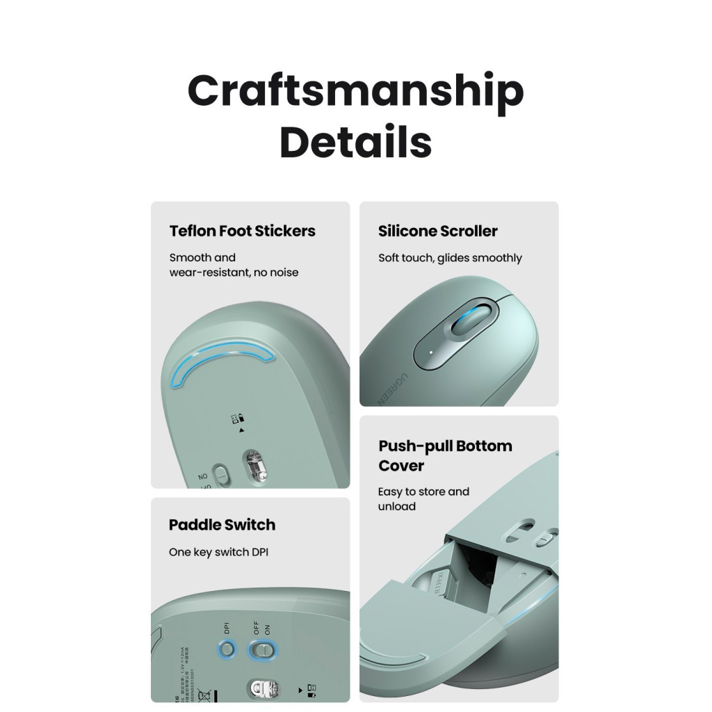 Мишка Ugreen MU105 Wireless Green (90672) - фото 11 Мишка Ugreen MU105 Wireless Green (90672) - фото 11