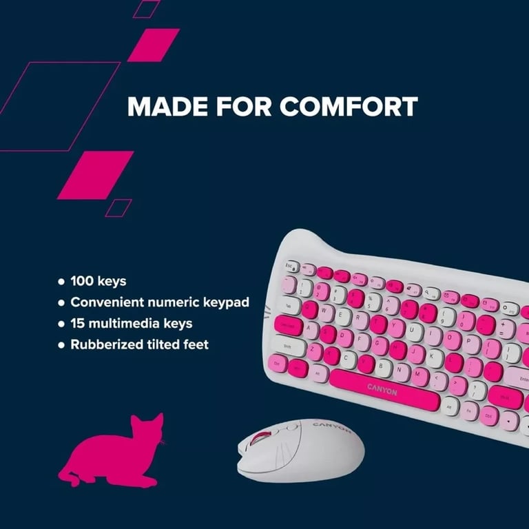 Комплект Canyon HSET-W6 Kitty Edition Wireless UA Pink (CNS-HSETW6PK) - фото 9