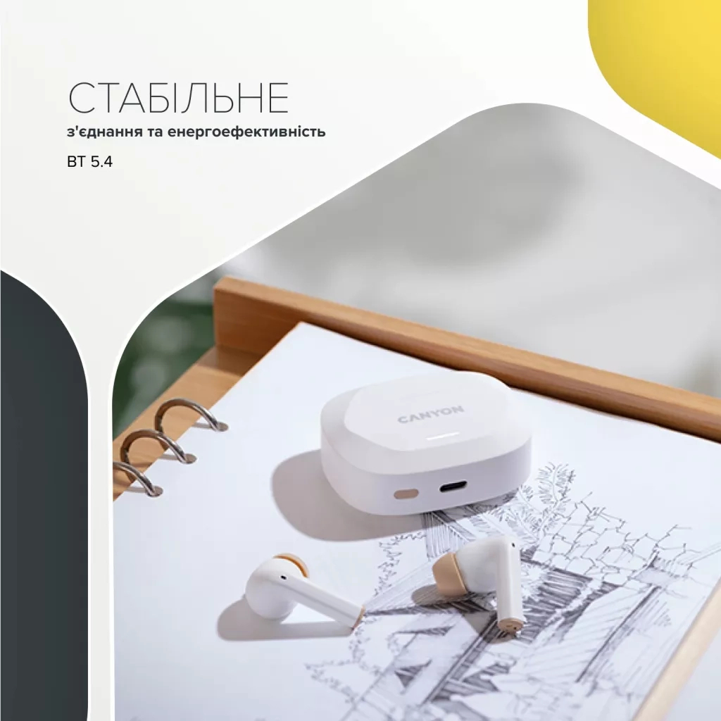 Навушники Canyon Hexagon 7 TWS ANC+ENC Wireless Charge White/Beige (CNS-TWS7WB) - фото 8 Навушники Canyon Hexagon 7 TWS ANC+ENC Wireless Charge White/Beige (CNS-TWS7WB) - фото 8