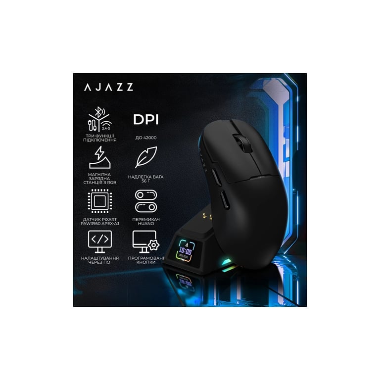Мишка Ajazz AJ159 APEX Wireless/Bluetooth/USB Black (AJM159-A-B) - фото 9