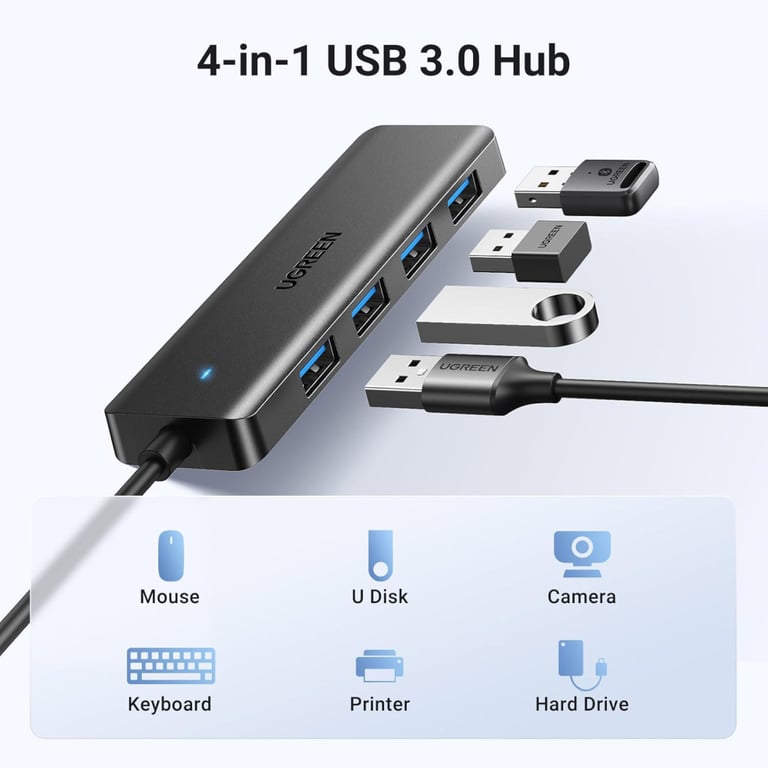Концентратор Ugreen USB 3.0 to 4хUSB 3.0 0.15m Space Gray CM219 (25851) - фото 2
