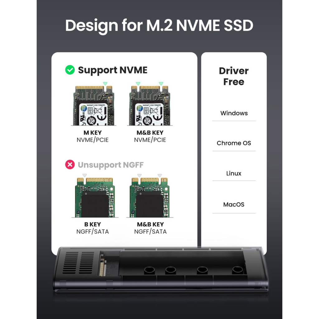 Кишеня зовнішня UGREEN SSD M.2 (NVME) M-KEY 3.1 GEN2 CM400 (10902) - фото 2 Кишеня зовнішня UGREEN SSD M.2 (NVME) M-KEY 3.1 GEN2 CM400 (10902) - фото 2