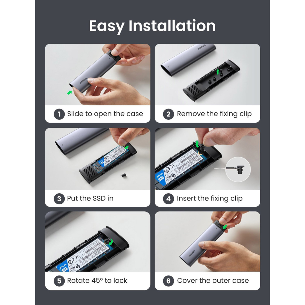 Кишеня зовнішня UGREEN SSD M.2 (NVME) M-KEY 3.1 GEN2 CM400 (10902) - фото 7 Кишеня зовнішня UGREEN SSD M.2 (NVME) M-KEY 3.1 GEN2 CM400 (10902) - фото 7