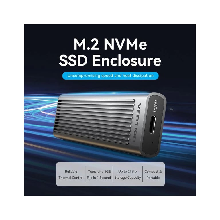 Кишеня зовнішня Vention SSD M.2 (NVME) M-key USB Type-C 3.2 10Gbps Heat Sink Aluminum (KPKH0) - фото 2