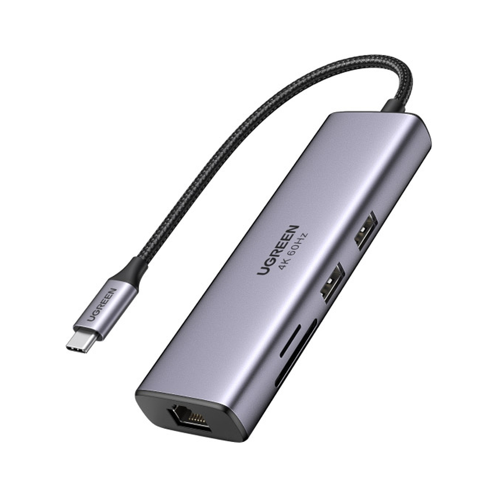 Концентратор Ugreen USB3.1 Type-C to HDMI/USB 3.0x2/RJ45/SD/TF/PD 100W CM512 (60515)
