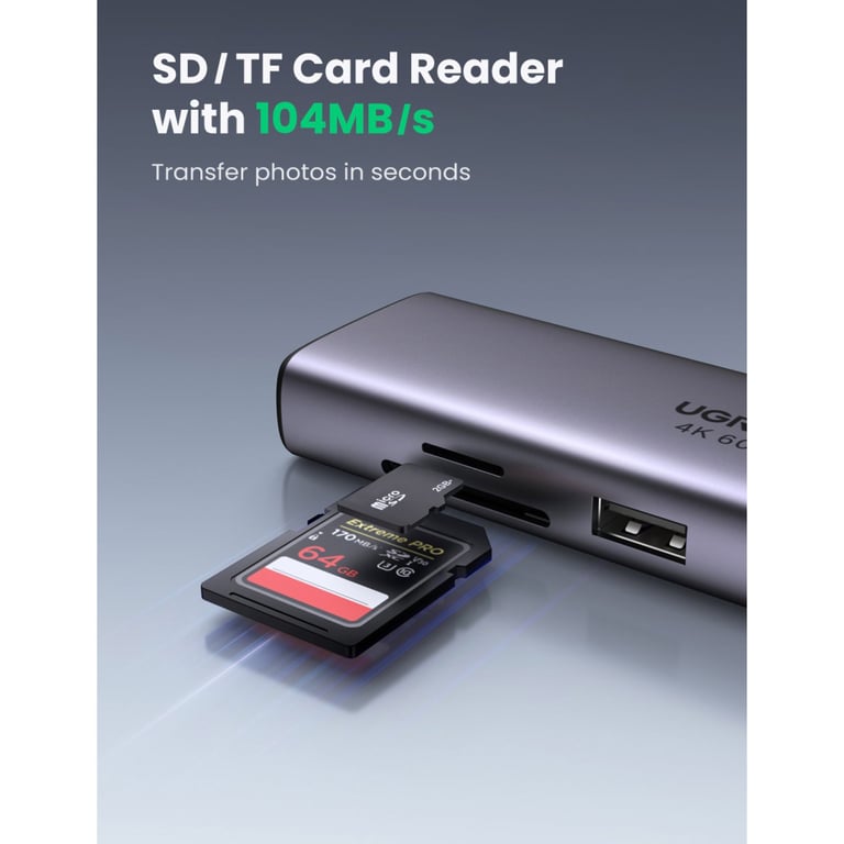 Концентратор Ugreen USB3.1 Type-C to HDMI/USB 3.0x2/RJ45/SD/TF/PD 100W CM512 (60515) - фото 4