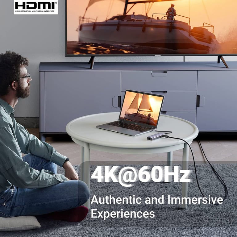 Концентратор Ugreen USB3.1 Type-C to HDMI/USB 3.0x2/RJ45/SD/TF/PD 100W CM512 (60515) - фото 6