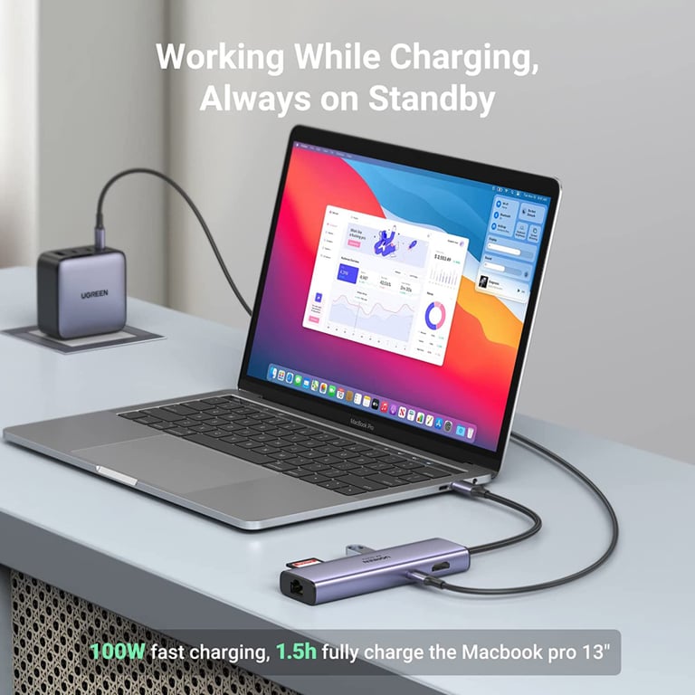 Концентратор Ugreen USB3.1 Type-C to HDMI/USB 3.0x2/RJ45/SD/TF/PD 100W CM512 (60515) - фото 8