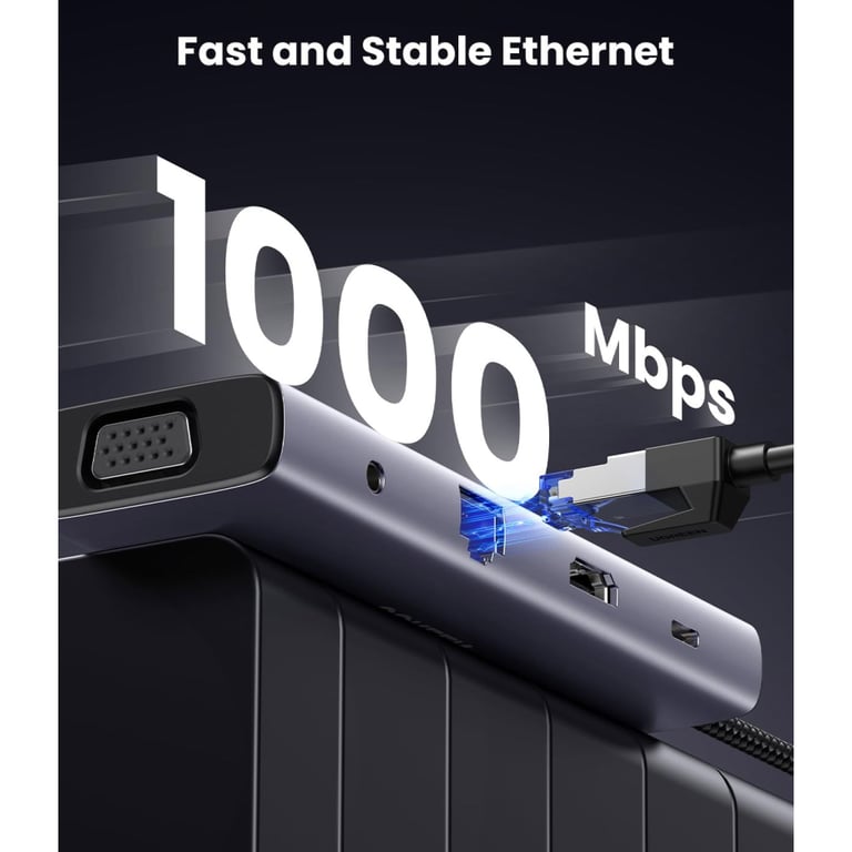 Концентратор UGREEN USB3.1 Type-C to HDMI/VGA/USB 3.0х3/RJ45/SD/TF/PD/35мм TRRS 100W 10-in-1 (15601) - фото 5