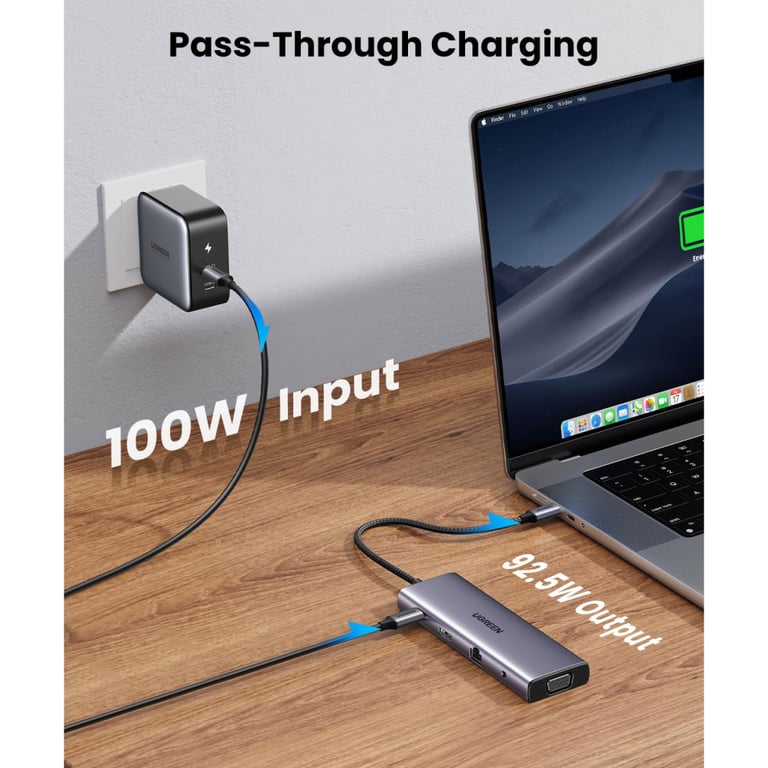 Концентратор UGREEN USB3.1 Type-C to HDMI/VGA/USB 3.0х3/RJ45/SD/TF/PD/35мм TRRS 100W 10-in-1 (15601) - фото 8
