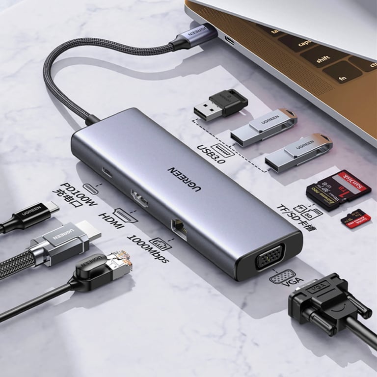 Концентратор Ugreen USB3.1 Type-C to HDMI60Hz/VGA/USB 3.0х3/RJ45/SD/TF/PD 100W 9-in-1 CM498 (15600) - фото 2