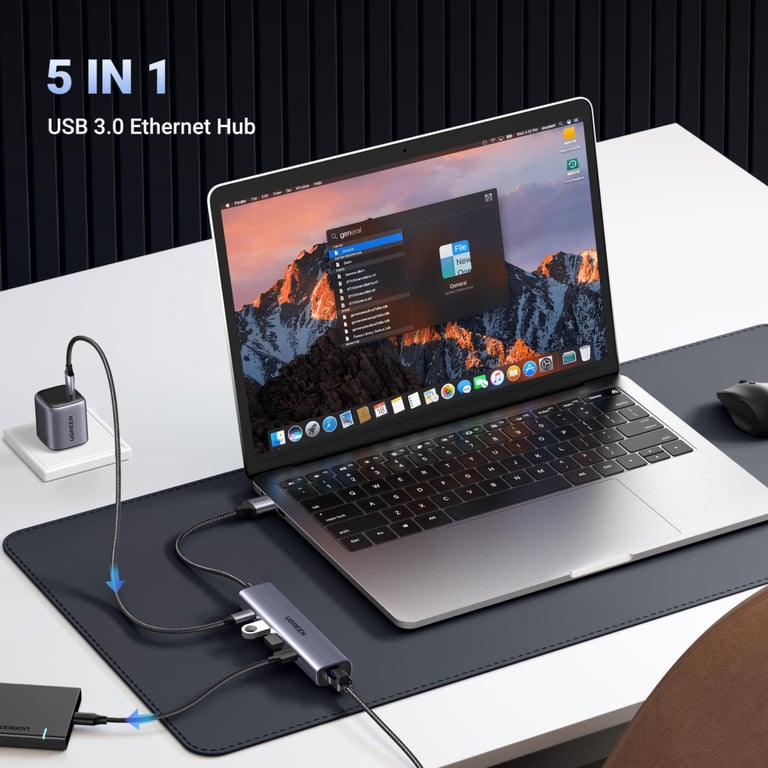 Концентратор Ugreen USB 3.0 to 3хUSB 3.0/Type-C+RJ45(1000M) Ethernet 5in1 CM475 (60554) - фото 3