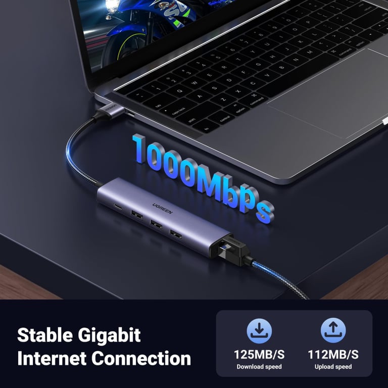 Концентратор Ugreen USB 3.0 to 3хUSB 3.0/Type-C+RJ45(1000M) Ethernet 5in1 CM475 (60554) - фото 4