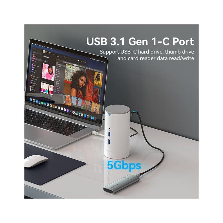 Концентратор Vention USB3.1 Type-C to HDMI/VGA/USB3.0x3/RJ45/SD/TF/TRRS 3.5m/PD/DC100W12-in-1 (TPHWC-EU) - фото 4