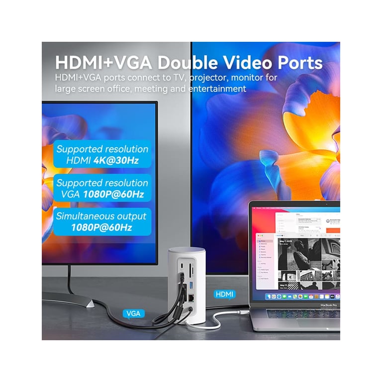 Концентратор Vention USB3.1 Type-C to HDMI/VGA/USB3.0x3/RJ45/SD/TF/TRRS 3.5m/PD/DC100W12-in-1 (TPHWC-EU) - фото 7