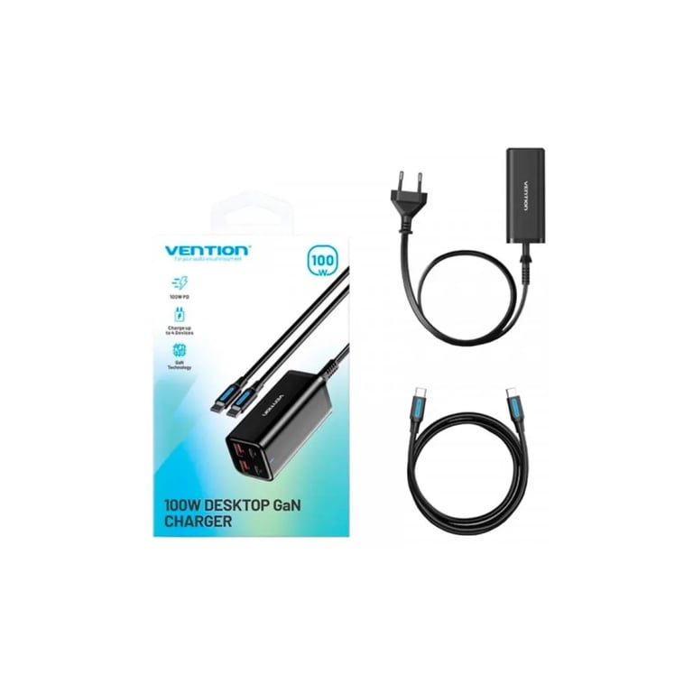 Зарядний пристрій Vention 4xUSB 100W (2xUSB-C+2xUSB-A) PD3.0/QC 3.0/GaN Black (FBSBG-EU) - фото 2