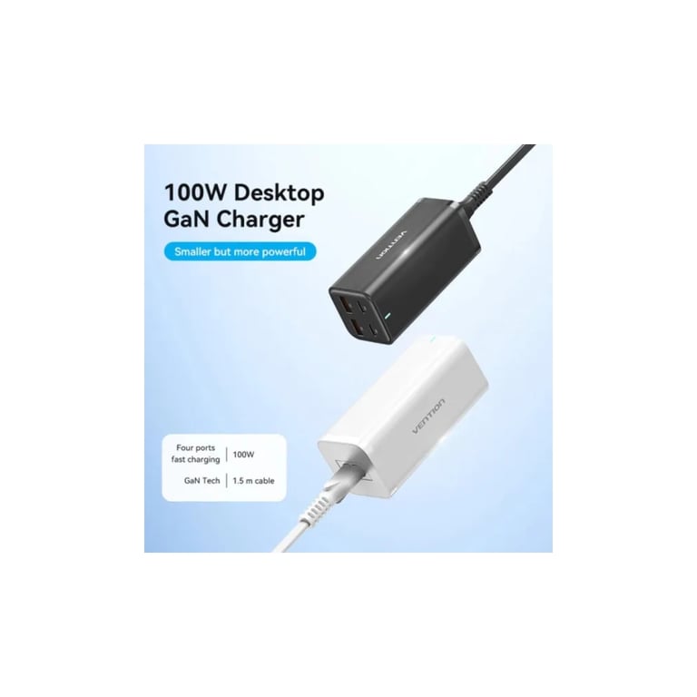 Зарядний пристрій Vention 4xUSB 100W (2xUSB-C+2xUSB-A) PD3.0/QC 3.0/GaN Black (FBSBG-EU) - фото 3