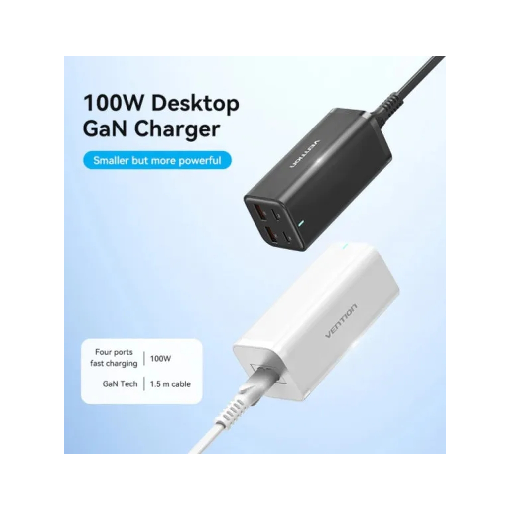 Зарядний пристрій Vention 4xUSB 100W (2xUSB-C+2xUSB-A) PD3.0/QC 3.0/GaN White (FBSWG-EU) - фото 2 Зарядний пристрій Vention 4xUSB 100W (2xUSB-C+2xUSB-A) PD3.0/QC 3.0/GaN White (FBSWG-EU) - фото 2
