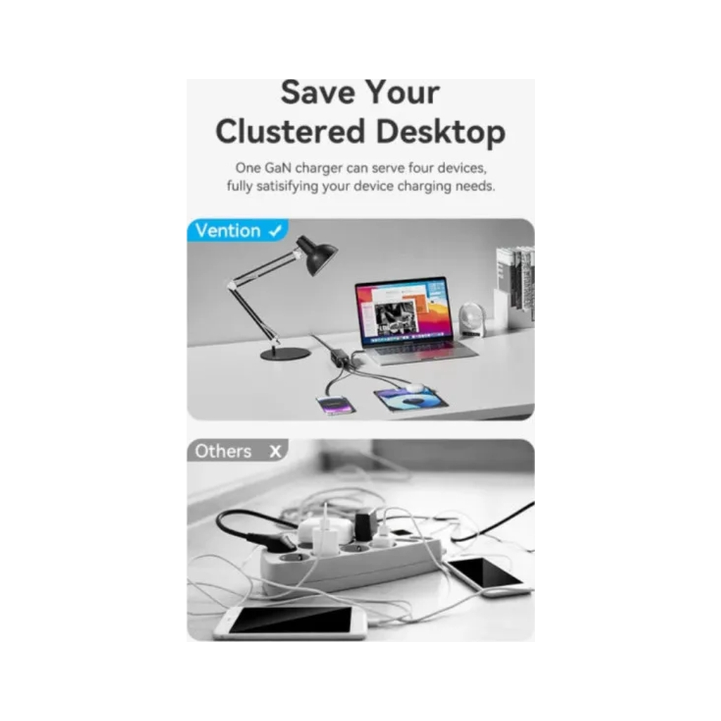 Зарядний пристрій Vention 4xUSB 100W (2xUSB-C+2xUSB-A) PD3.0/QC 3.0/GaN White (FBSWG-EU) - фото 3 Зарядний пристрій Vention 4xUSB 100W (2xUSB-C+2xUSB-A) PD3.0/QC 3.0/GaN White (FBSWG-EU) - фото 3