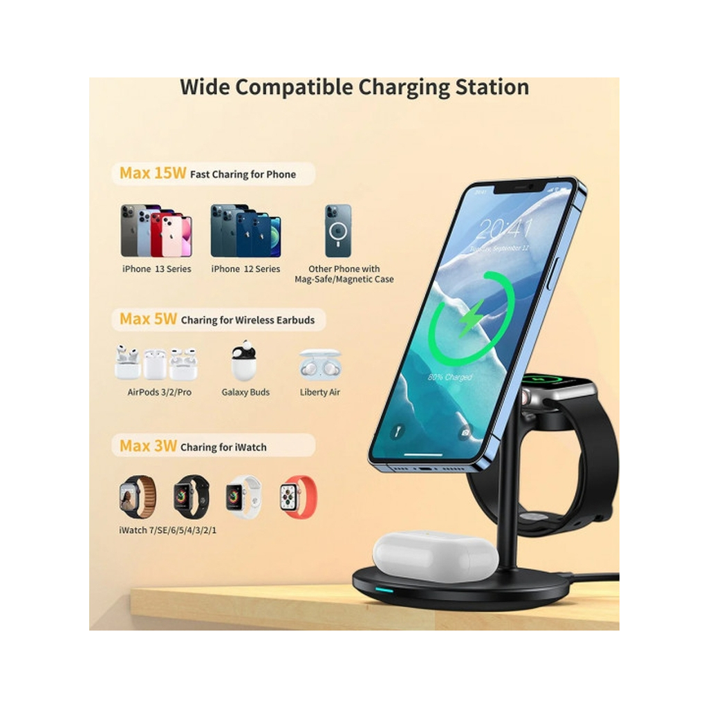 Зарядний пристрій Choetech 15W 3-in-1 Magnetic Wireless Fast Charger black (T585-F-101-CCBK) - фото 5 Зарядний пристрій Choetech 15W 3-in-1 Magnetic Wireless Fast Charger black (T585-F-101-CCBK) - фото 5