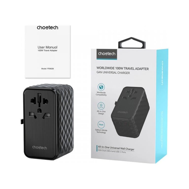 Зарядний пристрій Choetech 4xUSB 100W PD (2хUSB-C+2хUSB-A) сharger diamond model black (PD6028-BK) - фото 3