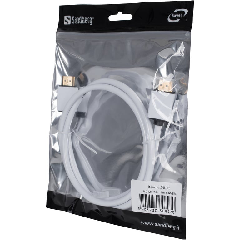 Кабель мультимедійний HDMI M to HDMI M 1.0m V2.0 white Sandberg (308-97) - фото 2