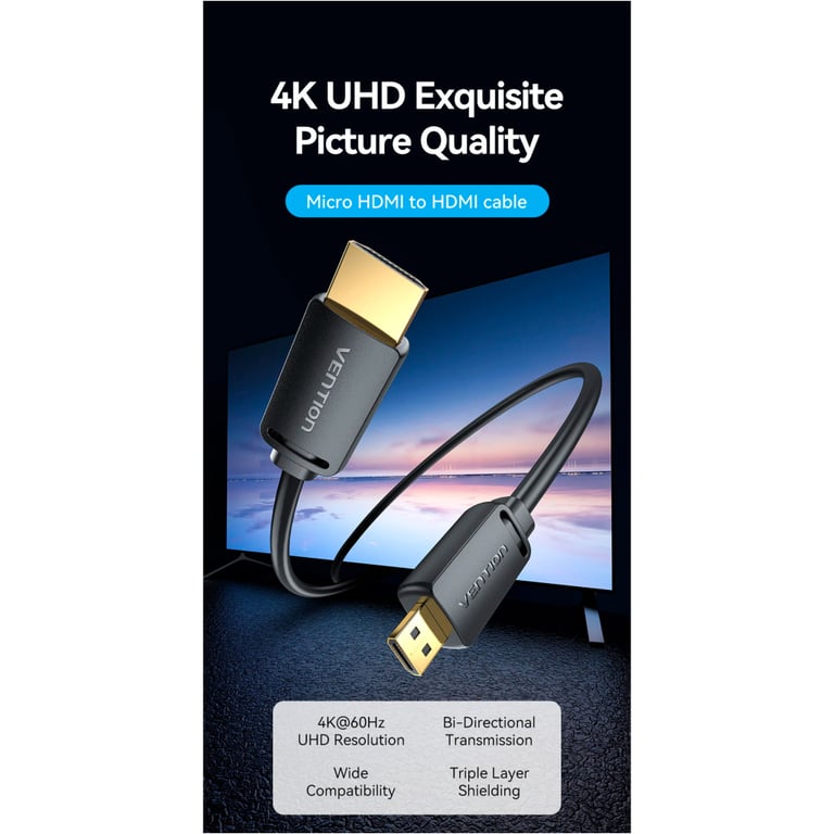 Кабель мультимедійний HDMI M to HDMI micro M 3.0m V2.0 4K 60Hz VENTION (AGIBI) - фото 6