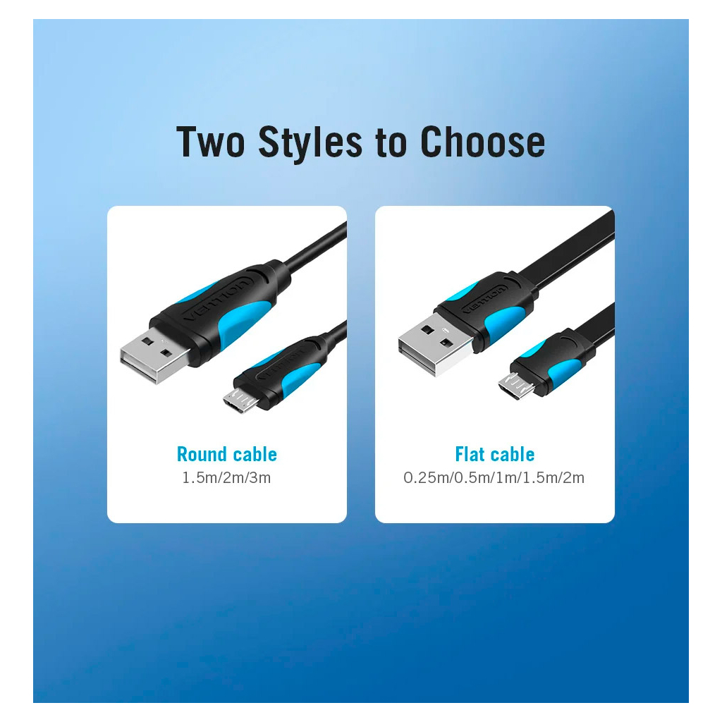 Дата кабель USB 2.0 AM to Micro 5P 0.5m Black Vention (VAS-A08-B050) - фото 10 Дата кабель USB 2.0 AM to Micro 5P 0.5m Black Vention (VAS-A08-B050) - фото 10