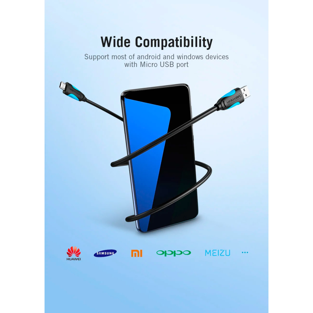 Дата кабель USB 2.0 AM to Micro 5P 0.5m Black Vention (VAS-A08-B050) - фото 5 Дата кабель USB 2.0 AM to Micro 5P 0.5m Black Vention (VAS-A08-B050) - фото 5