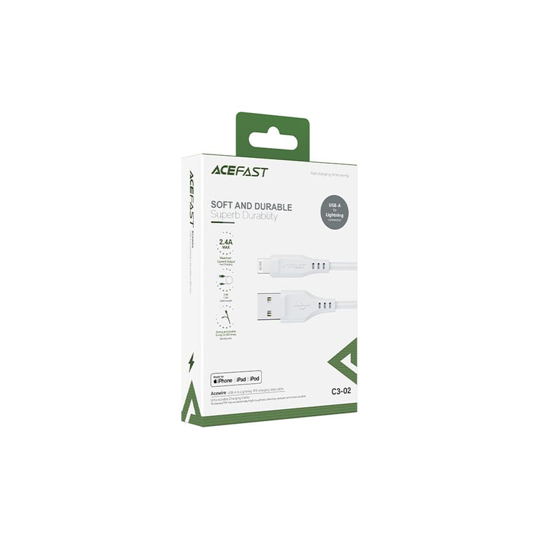 Дата кабель USB 2.0 AM to Lightning 1.2m 2.4A TPE C3-02 White Acefast (6974316280835) - фото 3