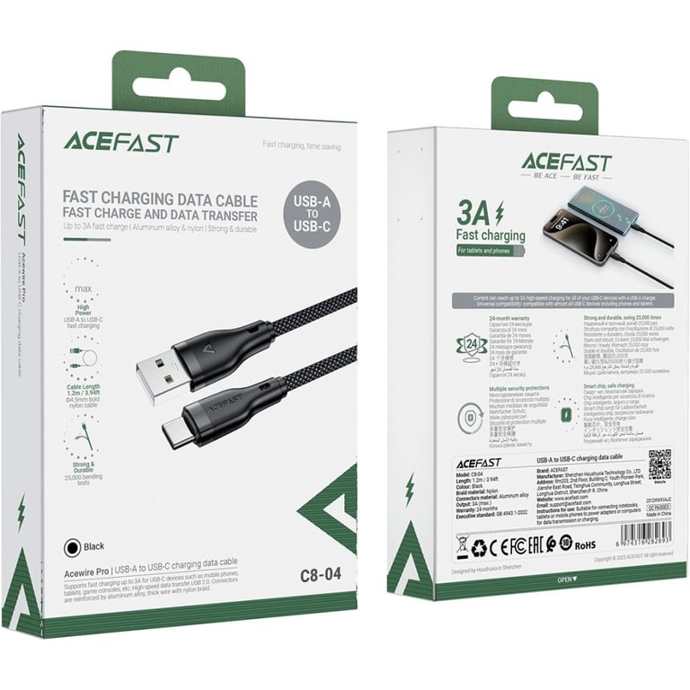 Дата кабель USB 2.0 AM to USB-C 1.2m 3.0A Acefast (6974316282693) - фото 5