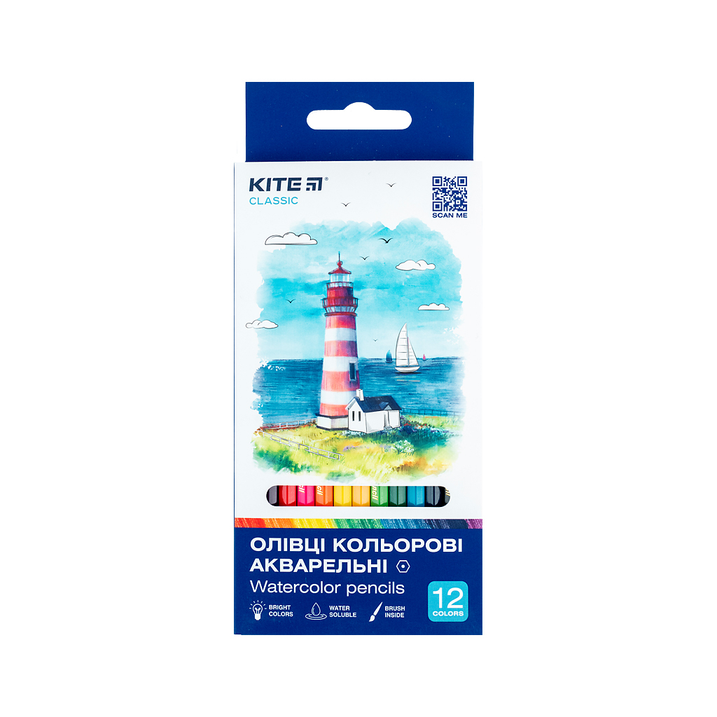 Олівці кольорові Kite Classic акварельні, 12 кольорів (K-1049) - фото 1
