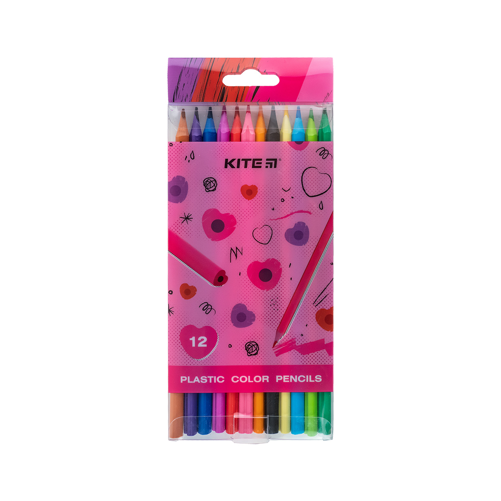 Олівці кольорові Kite Heart пластикові, 12 кольорів (K24-049-2) - фото 1