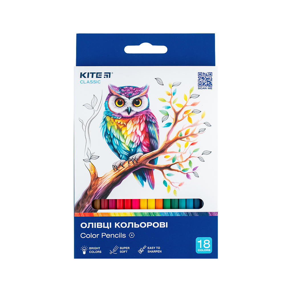 Олівці кольорові Kite Classic 18 кольорів (K-052) Олівці кольорові Kite Classic 18 кольорів (K-052)