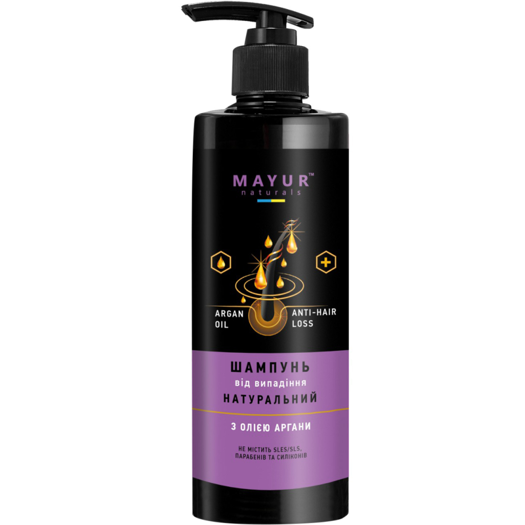 Шампунь Mayur Натуральний Від випадіння З олією аргани 500 мл (4820230953572) Шампунь Mayur Натуральний Від випадіння З олією аргани 500 мл (4820230953572)