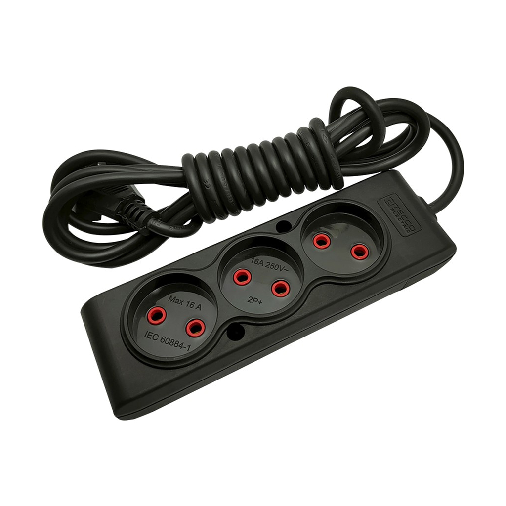 Мережевий подовжувач TECCO 3м 3 поста black (8681277843280) Мережевий подовжувач TECCO 3м 3 поста black (8681277843280)