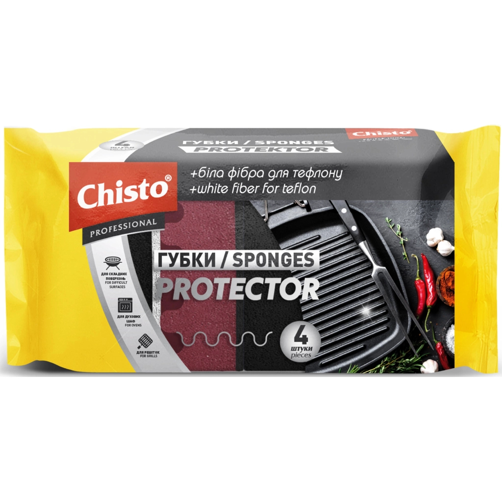Губки кухонні Chisto Protector 4 шт. (4823098414773) - фото 1 Губки кухонні Chisto Protector 4 шт. (4823098414773) - фото 1