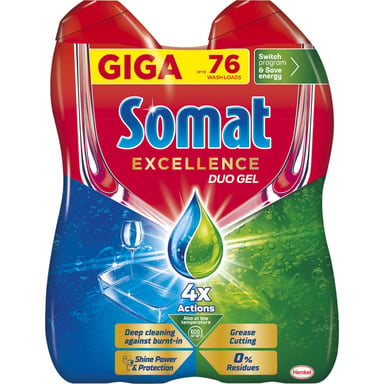 Гель для миття посуду в посудомийці Somat Exellence Duo Gel Антижир 684 мл + 684 мл (9000101819199) - фото 1