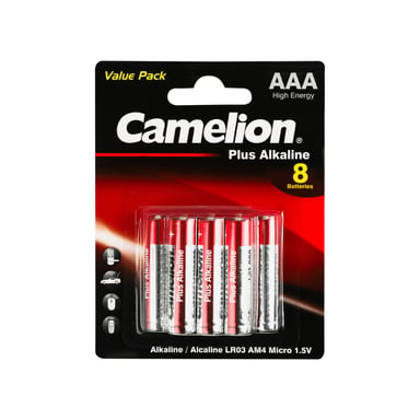 Батарейка Camelion AAA LR03 Plus Alkaline * (5+3) (LR03-BP5+3) - фото 1
